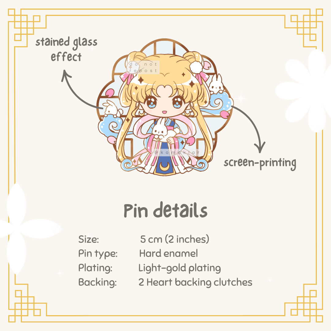 hanfu usagi enamel pin product photo
magical girl hard enamel pin with stained glass
kawaii anime enamel pin inspired by sailor moon
hanfu inspired pastel pin with free sticker bonus