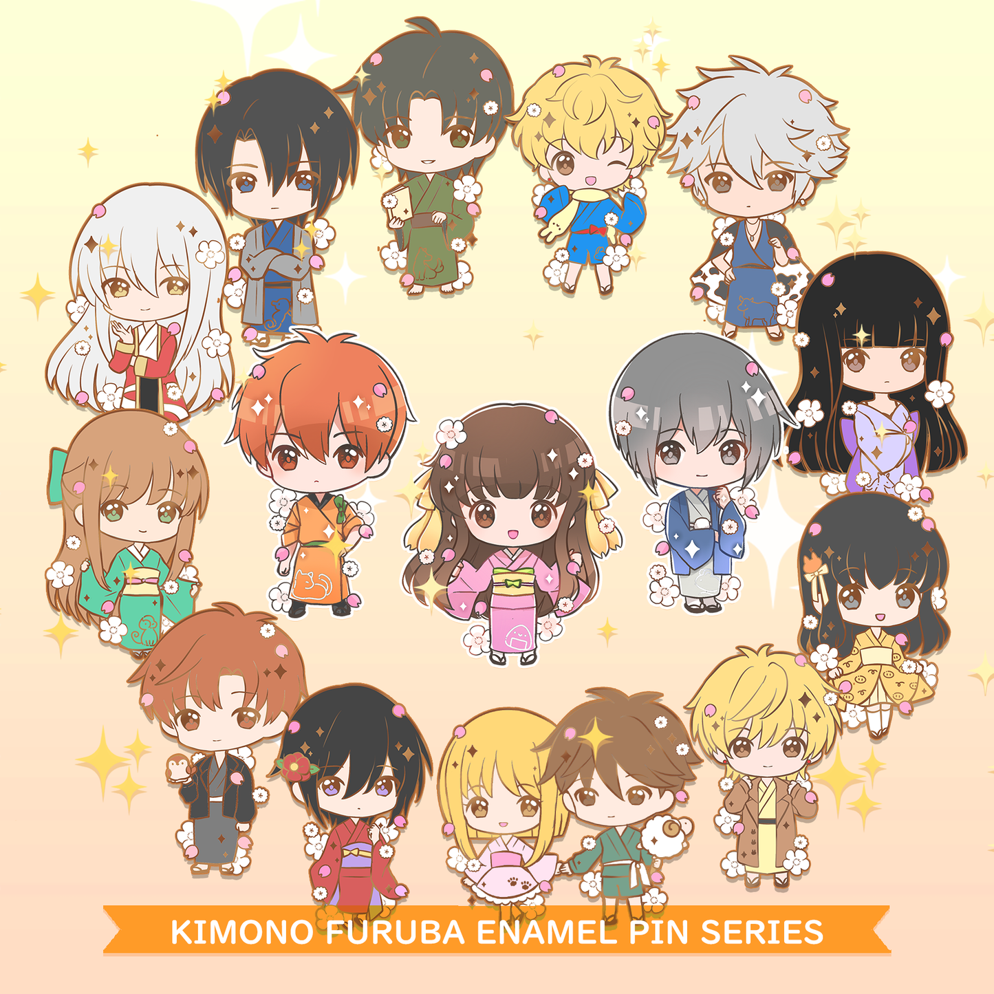 LAST CHANCE: Fruits Basket Kimono Enamel Pin – Tohru, Zodiacs and Friends